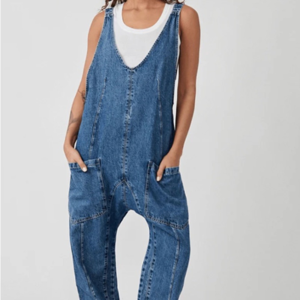 Free People High Roller Denim Jumpsuit